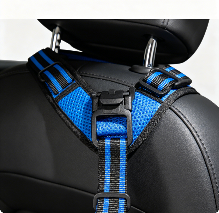 PawByLuca Removable Dog Seat Belt Harness for Car, 3 in 1 Pet Dog Car Seatbelt Leash, Retractable Restraint Secures to Vehicle Headrest & Adjustable Reflective Bungee Dog Seatbelt Tether, Blue and Black